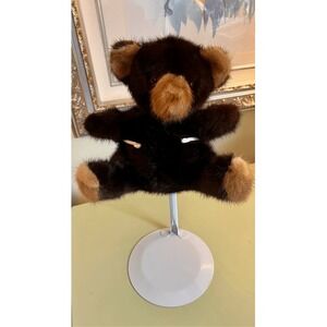 Vintage 80s Handmade real‎ genuine mink fur Plush Brown Tan Bear Stuffed Animal
